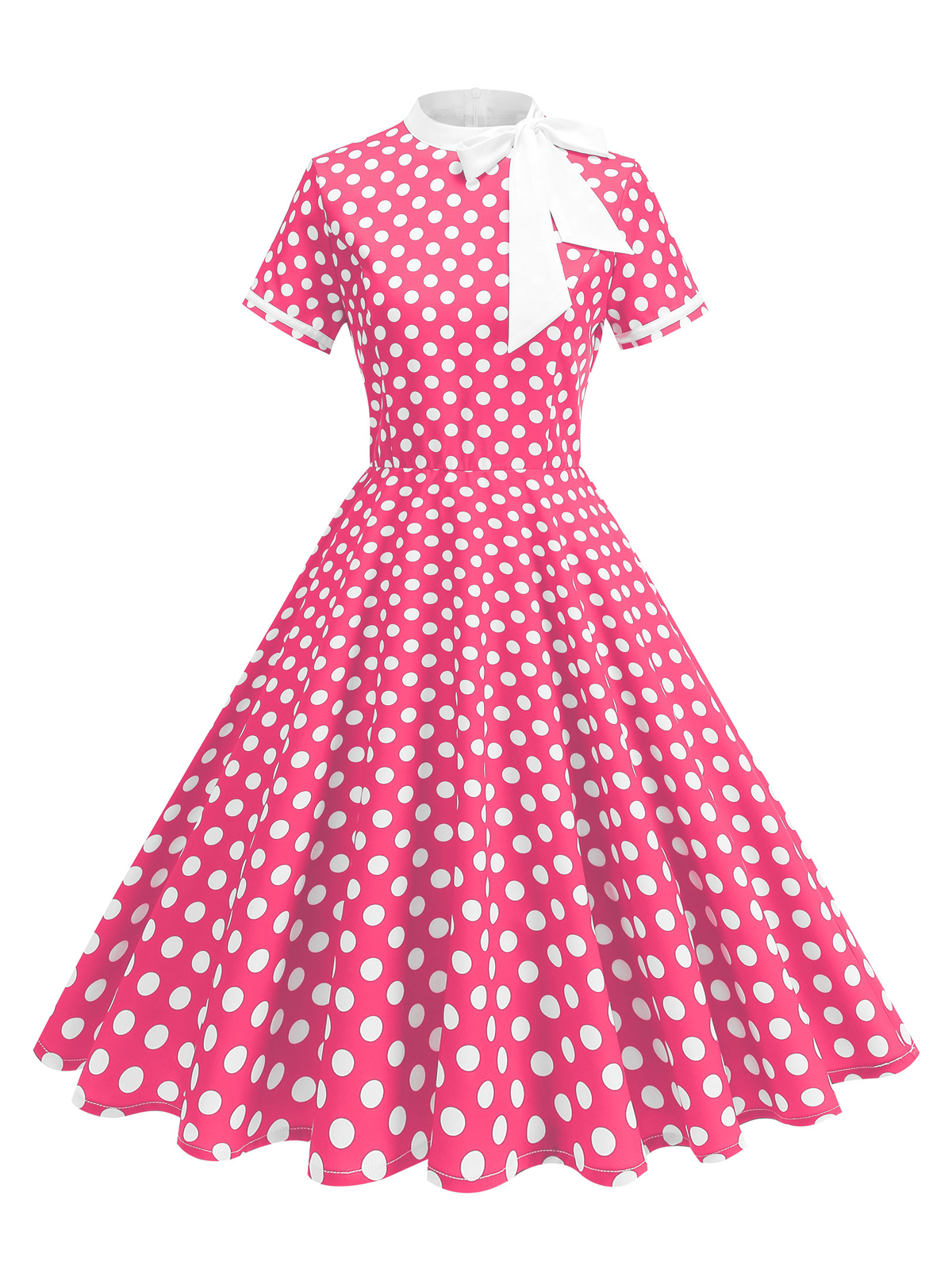 Tonval 1950s vintage fest fødselsdagskjole sommertøj til kvinder sløjfe hals polkaprikket print midi swingkjoler