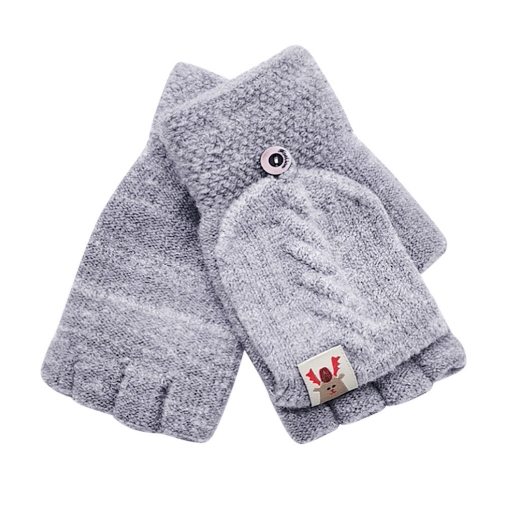 Winter Kids Warm Gebreide Effen Wanten Handschoenen Kinderen Jongens Meisjes Convertible Flip Top Vingerloze Handschoenen Baby Kerstcadeaus: Grijs