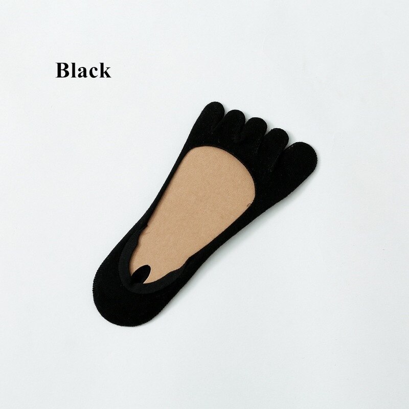 Calcetines de verano de cinco dedos, calcetines invisibles boca superficial barco para mujer, Color sólido, transpirable, algodón, dedos abiertos, calcetines de cinco dedos: Black