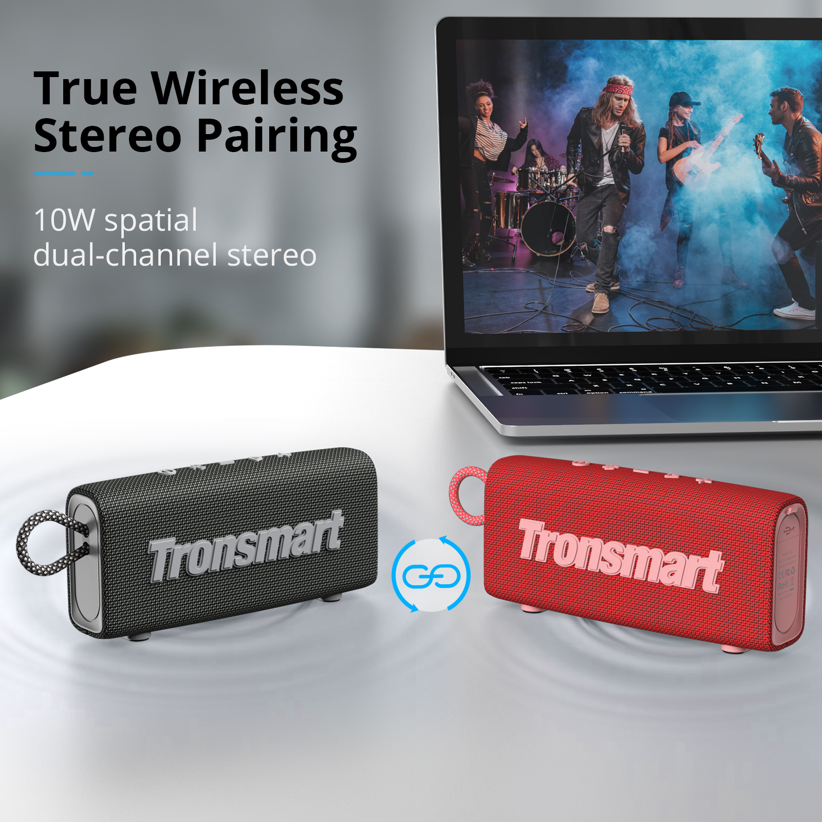 Tronsmart Trip Haut-parleur Bluetooth 5.3 Haut-parleur portable à double pilote avec étanche IPX7, véritable stéréo sans fil pour haut-parleur extérieur