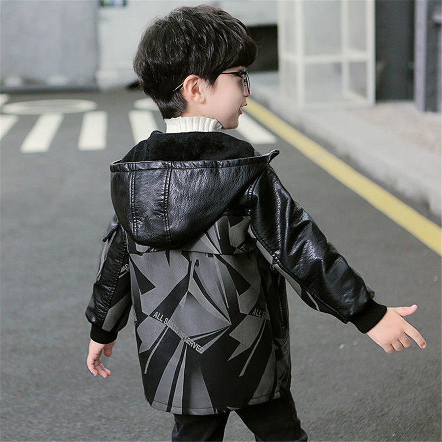 Jongens Jas Pu Leer Herfst Winter Bontjas Jas Kinderen Casual Warme Bovenkleding Voor 3-14 Jaar