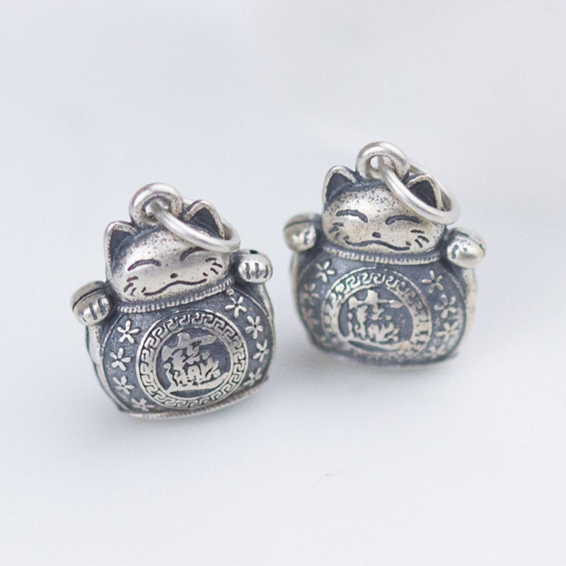 925 sterling sølv vintage mat formue kat charme fancy ornament vedhæng fund diy smykker gør halskæde