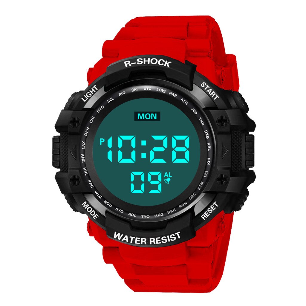 Reloj Digital LED para hombre, reloj deportivo con LED, resistente al agua, reloj de pulsera de silicona, reloj de pulsera deportivo para hombre, reloj digital para mujer, mochilas: Rojo