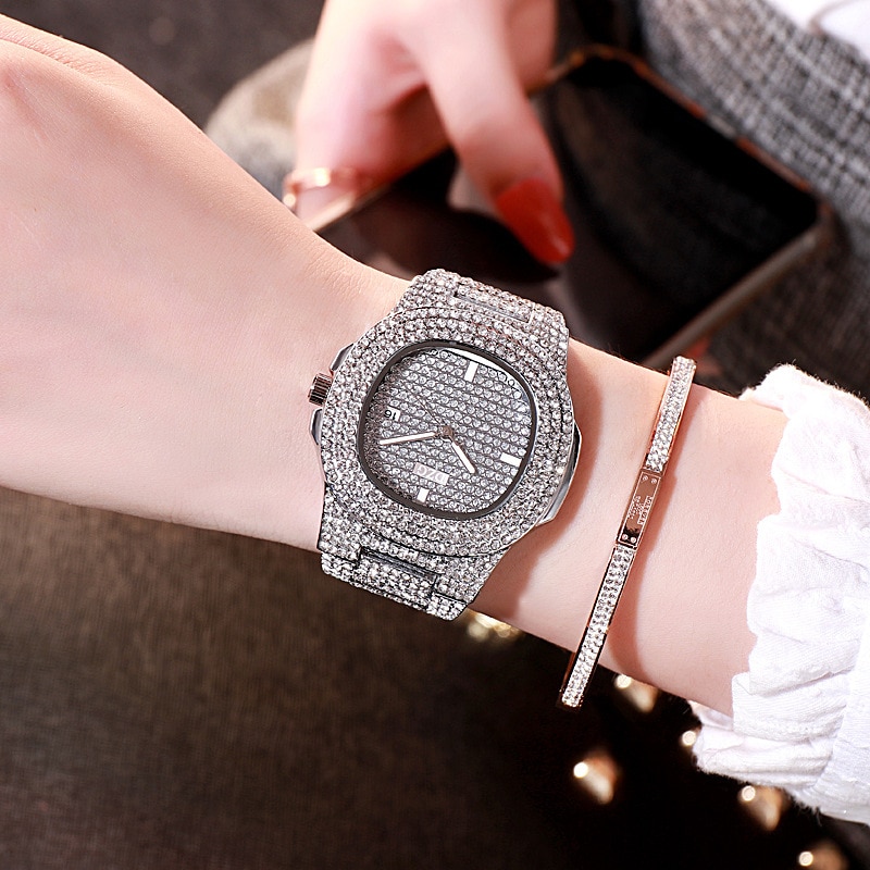 Topp luksus dame armbånd klokke krystall armbåndsur dame klokker kjole dame kvarts klokke dropshiping reloj mujer