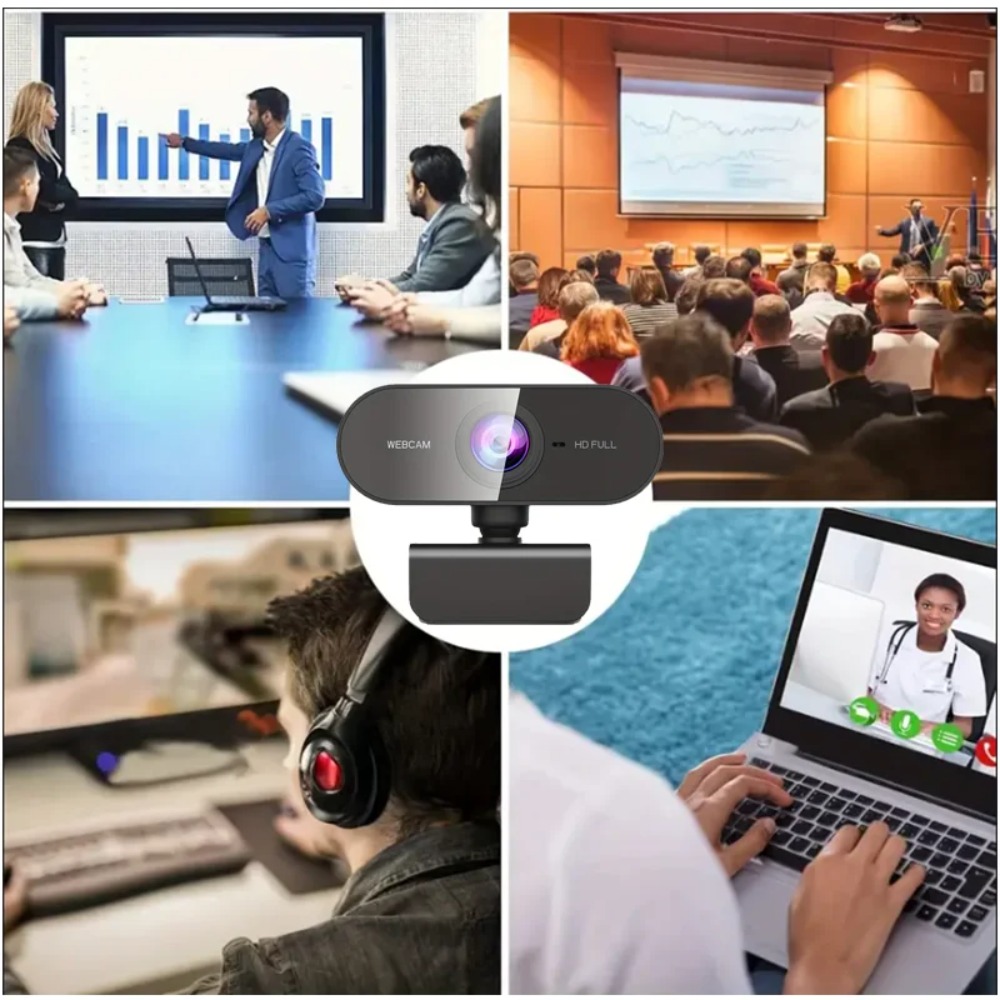 Webcam 1080p para pc, câmera usb giratória sem necessidade de drivers com microfone para computador desktop, ideal para videochamadas e conferências.