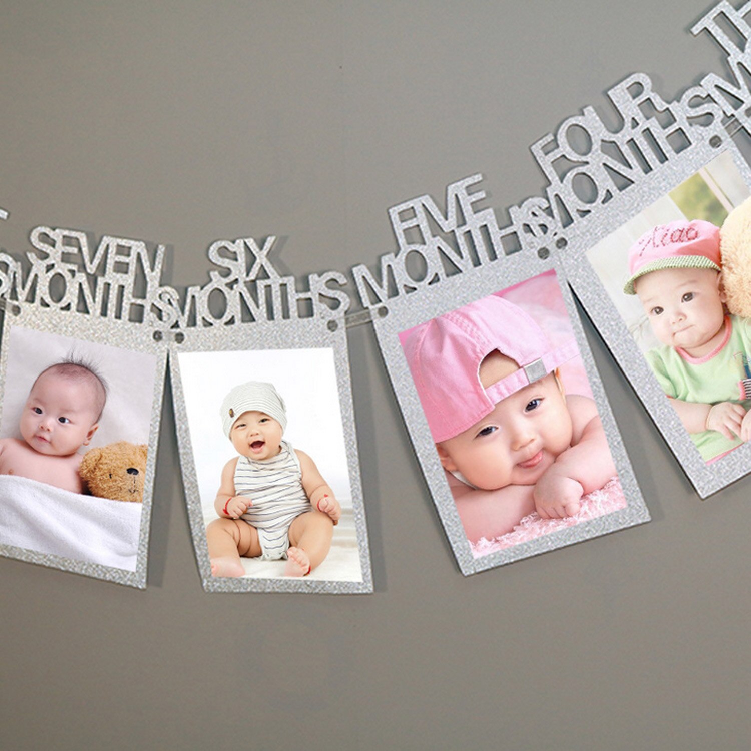 First Birthday Decoration 1 to 12 Months Monthly Paper Photo Photograph Bunting Garland Banner for 1 Year Old Celebration