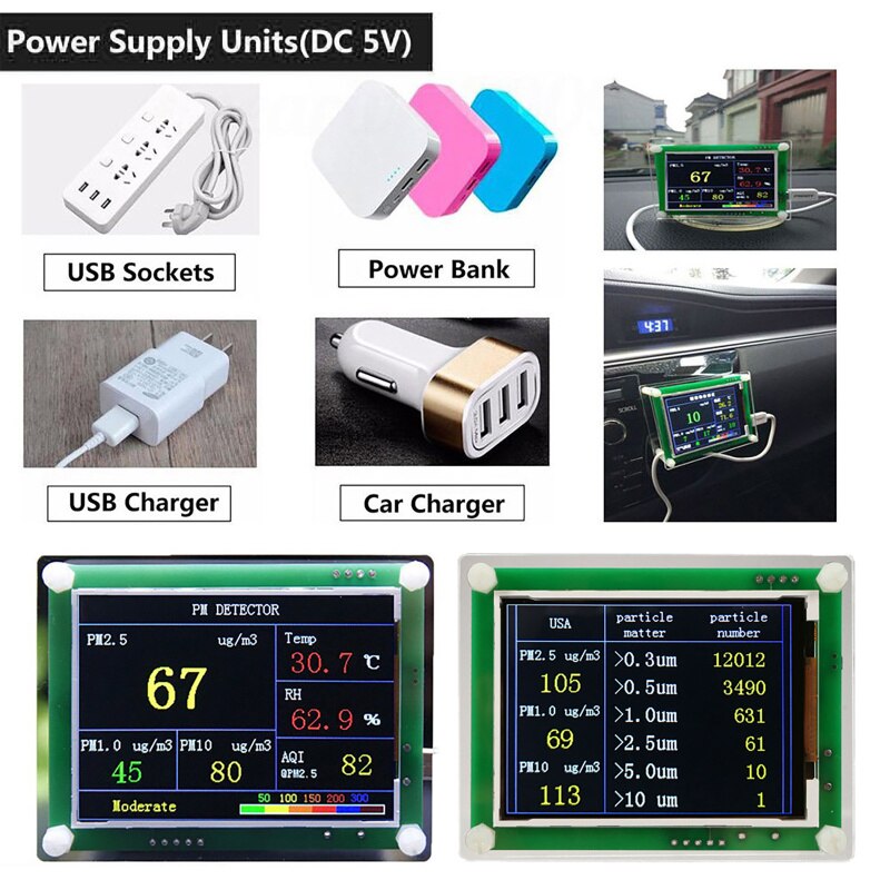 Digital LCD Display 2.8inch Air Detector Monitor Dust Sensor PM1.0 PM2.5 PM10.0 AQI Temperature&humidit Accurate Home