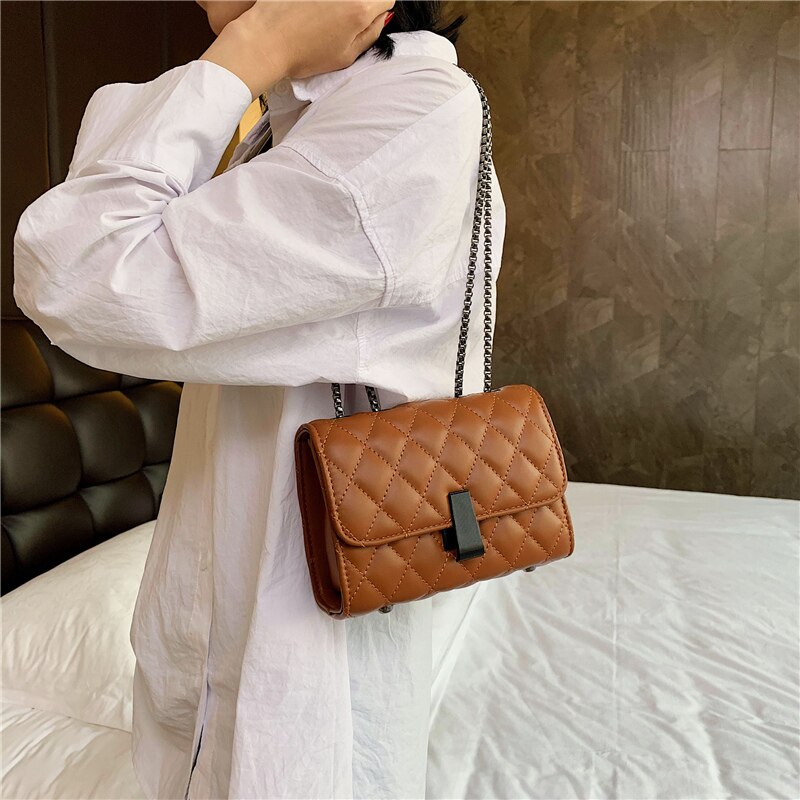 Small Crossbody Bags for Women Leather Chain Strap Female Shoulder Bag Casual Flap Bag Solid Ladies' Messenger Bag Sac: Big Brown