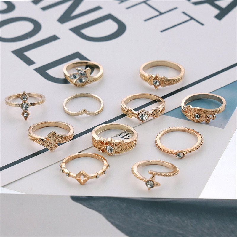 LETAPI Vintage Crystal Flower Ringen Voor Vrouwen Retro Geometrische Goud Kleur Knuckle Ring Set Statement Sieraden