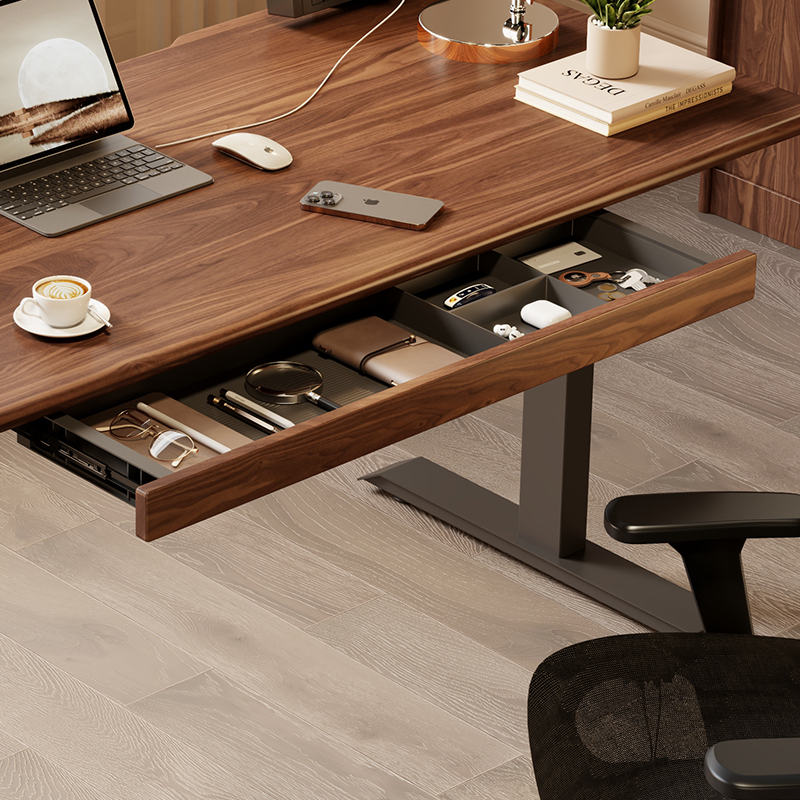 Organizador de cajones debajo del escritorio, estante de almacenamiento de pie de madera de nogal negro, accesorio de escritorio de oficina, organizador de escritorio de ordenador oculto