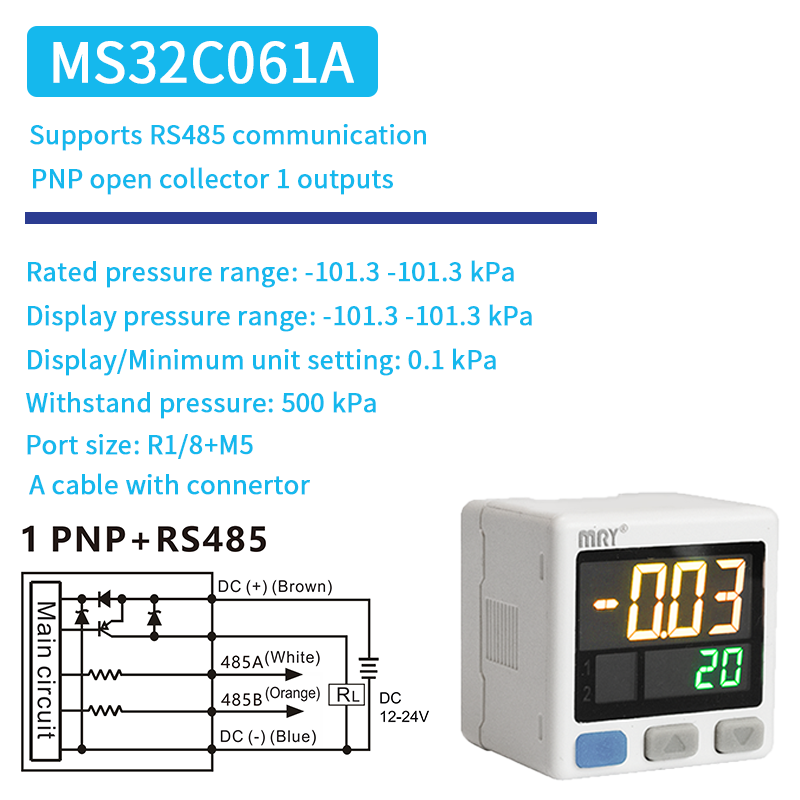 MS32 Digital Pressure Switch RS485 High Precision Pressure Gauge PLC Control RS485 Modbus Communication Pressure Transmitter: PURPLE