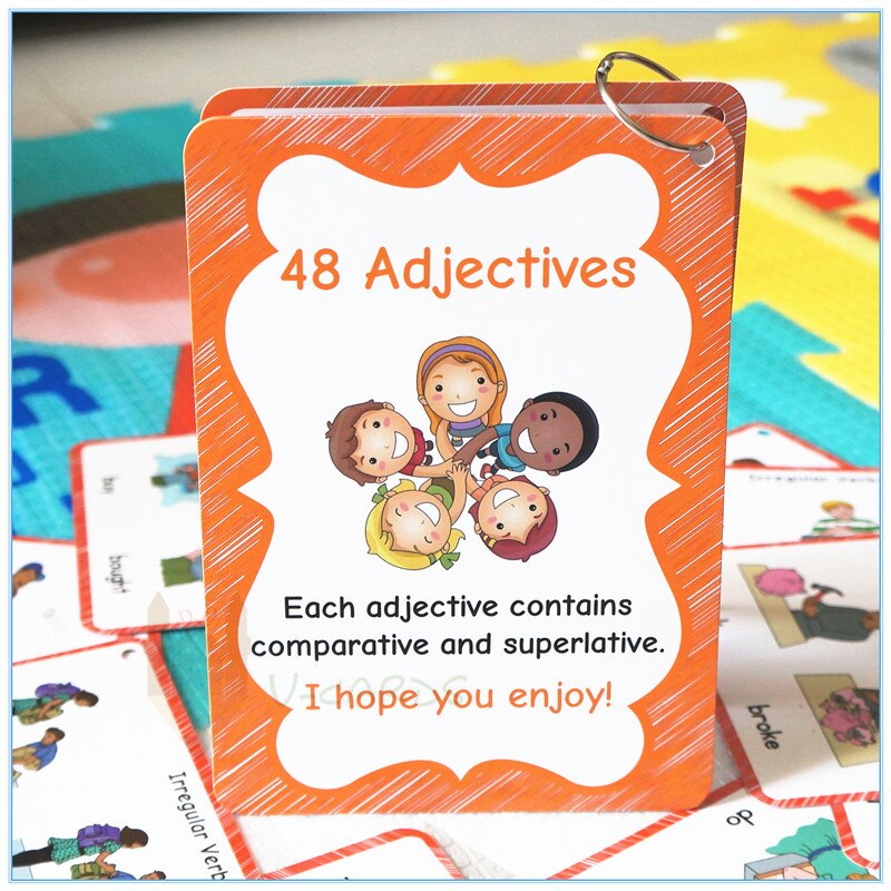 16 Groups 48 Words Comparative Adjective English Learning Cards for Preschool Children Early Educational Teaching Aids Word Card