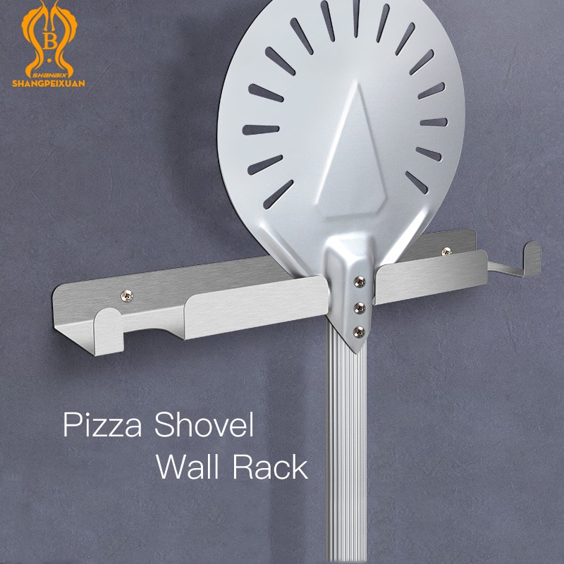 SHANGPEIXUAN-estante de pared de acero inoxidable cepillado, Colgador montado en la pared de exfoliación de Pizza, soporte resistente para pala de Pizza