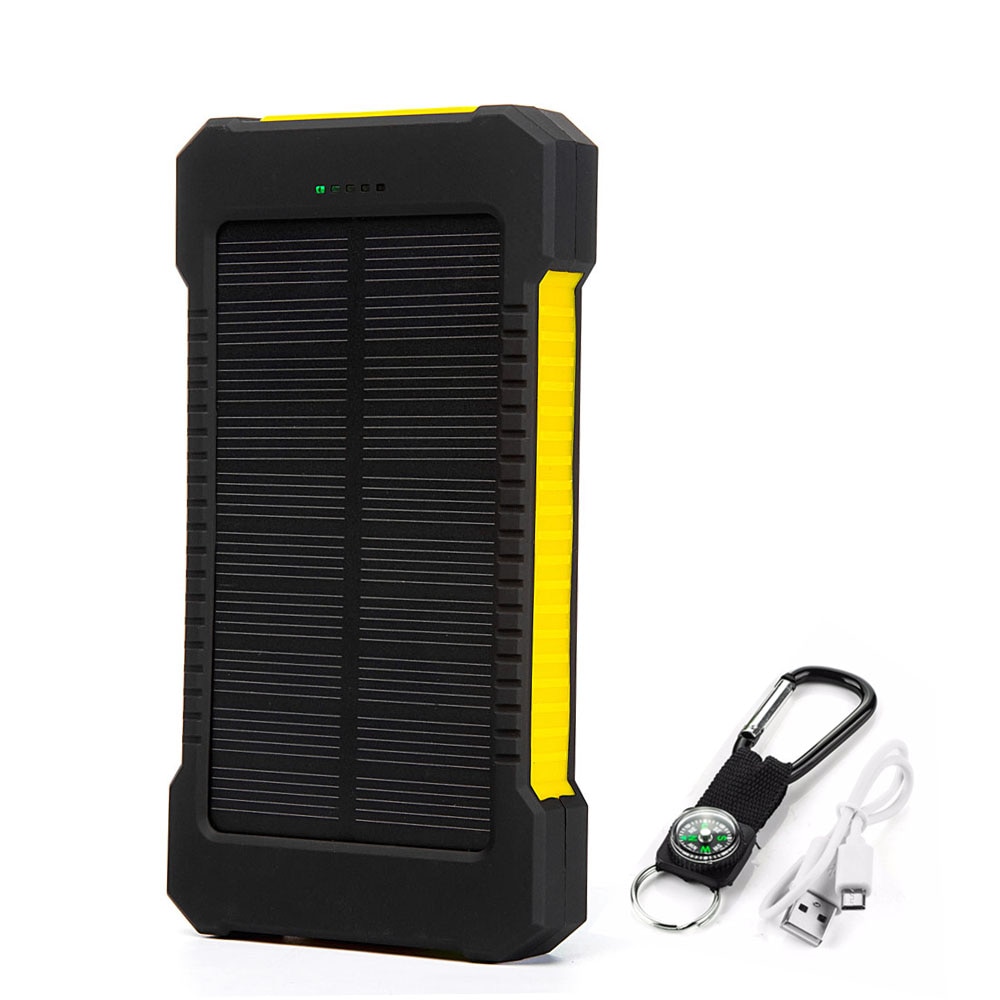 Del Banco de la energía Solar 20000 mAH doble puerto USB batería externa Solar Powerbank con SOS luz LED linterna cargador de teléfono Poverbank batería externa móvil: Yellow