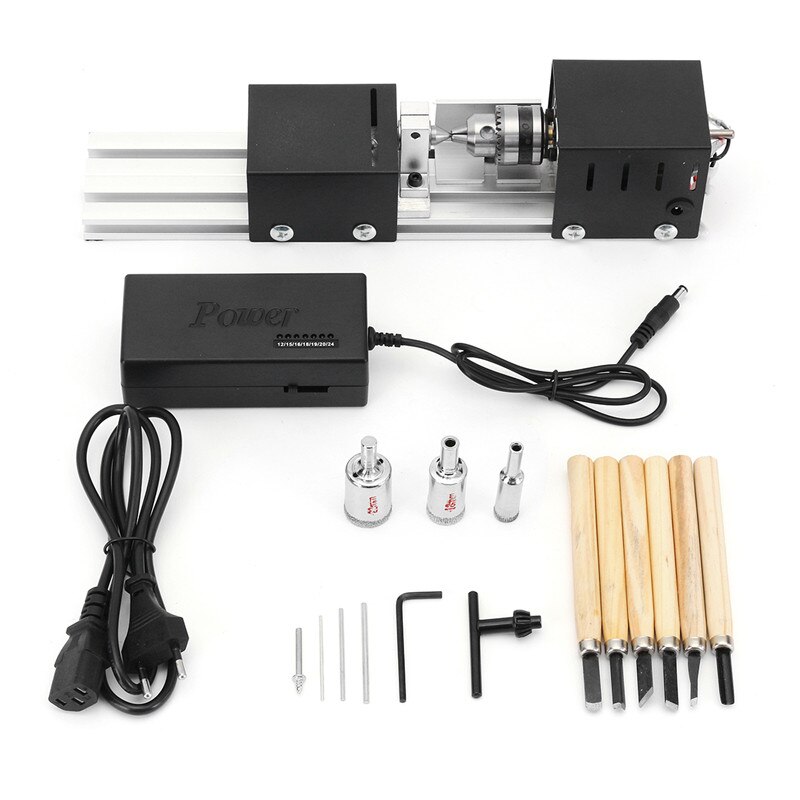DC 24V 80W Mini Lathe Table Saw Polisher Cutting Machine Woodworking DIY Lathe Set With Power Adapter 3 Pcs Beads Round Device