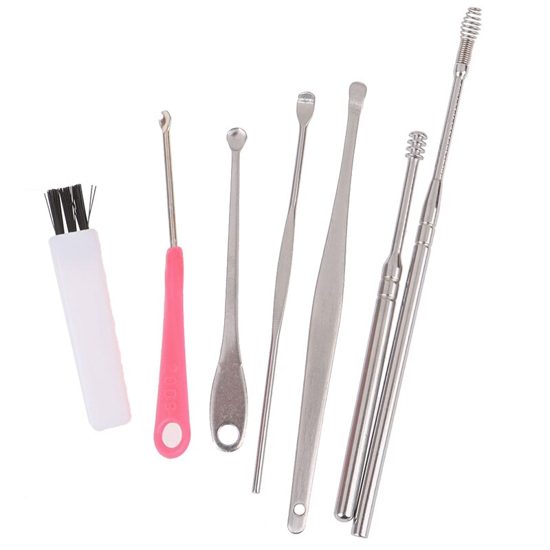 7 Stks/set Ear Wax Pickers Rvs Earpick Wax Remover Curette Oor Pick Schoner Oor Schoner Lepel Zorg Oor Schoon tool
