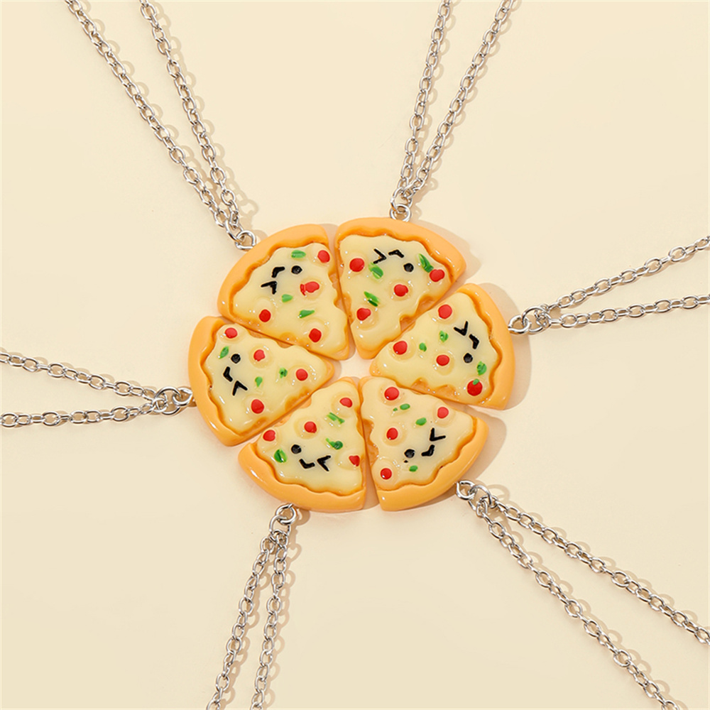 Mini Pizza BFF collier pour enfants dessin animé mignon 3D Pizza pendentif amitié collier breloques bijoux à bricoler soi-même accessoires: Rouge-brun