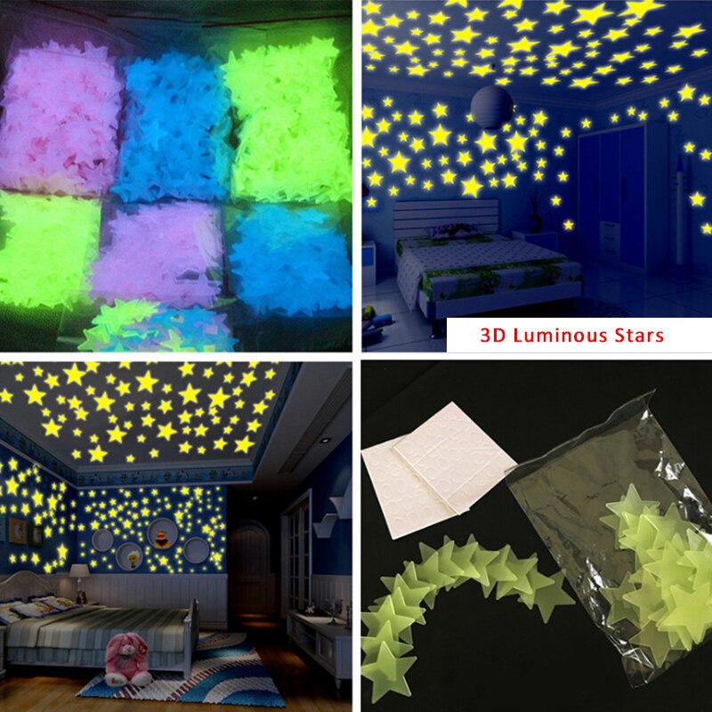 100Pcs 3D Lichtgevende Sterren Stippen Muursticker Kids Slaapkamer In De Dark Sterren Glow Muurstickers Sterren