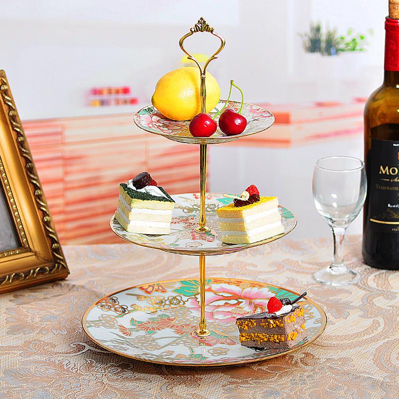 European ceramic three-layer fruit plate cake rack dried fruit plate snack plate snack double-layer plate wedding tray candy box