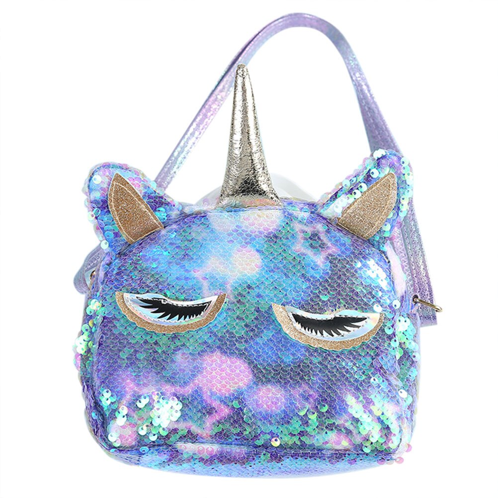 Dieren handtassen voor meisjes reizen vrouwen cartoon print schouder crossbody tas pailletten pu portemonnee messenger bag: B