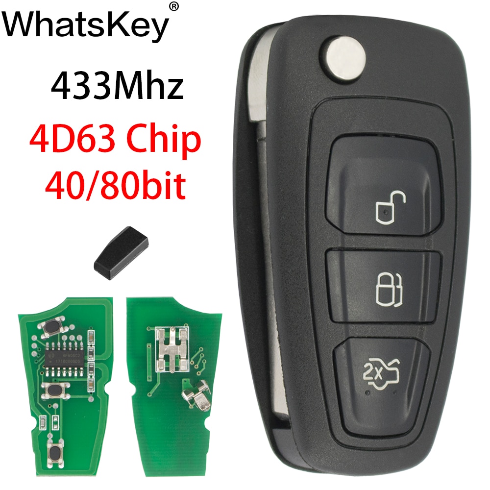 Whatskey 3 Knop 433Mhz 4D63 Chip Auto Afstandsbediening Sleutel Keyless Entry Voor Ford Focus 2 Fiesta Transit Mondeo C Max HU101 Blade
