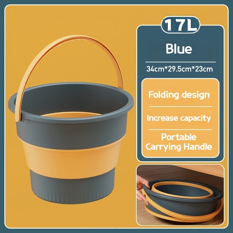 5/10L/17L Portable Folding Bucket for Washing Outdoor Foldable Basin Silicone Water Bucket Camping Space Saving Car Wash Buckets: Dark Grey
