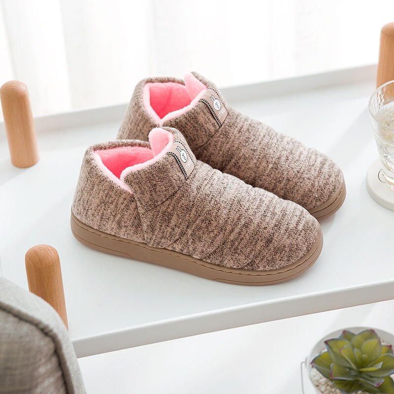 Dame og herre hussko varme hjemmesko bomuld hjemmesko behagelig plys foring slip-on hyggelige hus sko indendørs: Lysebrun / 35-36
