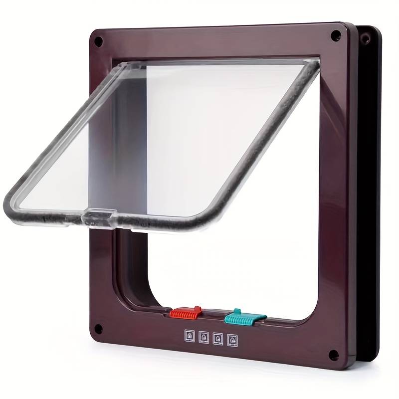Pet Door 4 Way Locking Security Lock ABS Dog Cat Weatherproof Flap Door Controllable Switch Direction Doors Small Pet Supplies: S / green