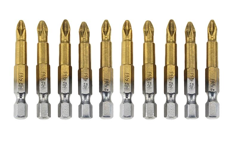 1 set Titanium Coated PH2 Anti Slip Bits Electric Screwdriver Bits 1/4" Hex Shank For Repair Work 50mm 25mm: 10pcs 50mm set