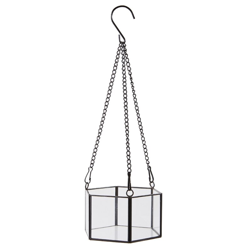 Terrario colgante moderno de cristal, terrario geométrico en forma hexagonal, soporte para clavel de aire, contenedor de pared, maceta para flor: BK