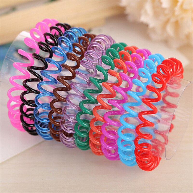 10PCS/lot Rubber Band Headwear Rope Spiral Shape Elastic Hair Bands Girls Hair Accessories Hair Ties Gum Telephone Wire