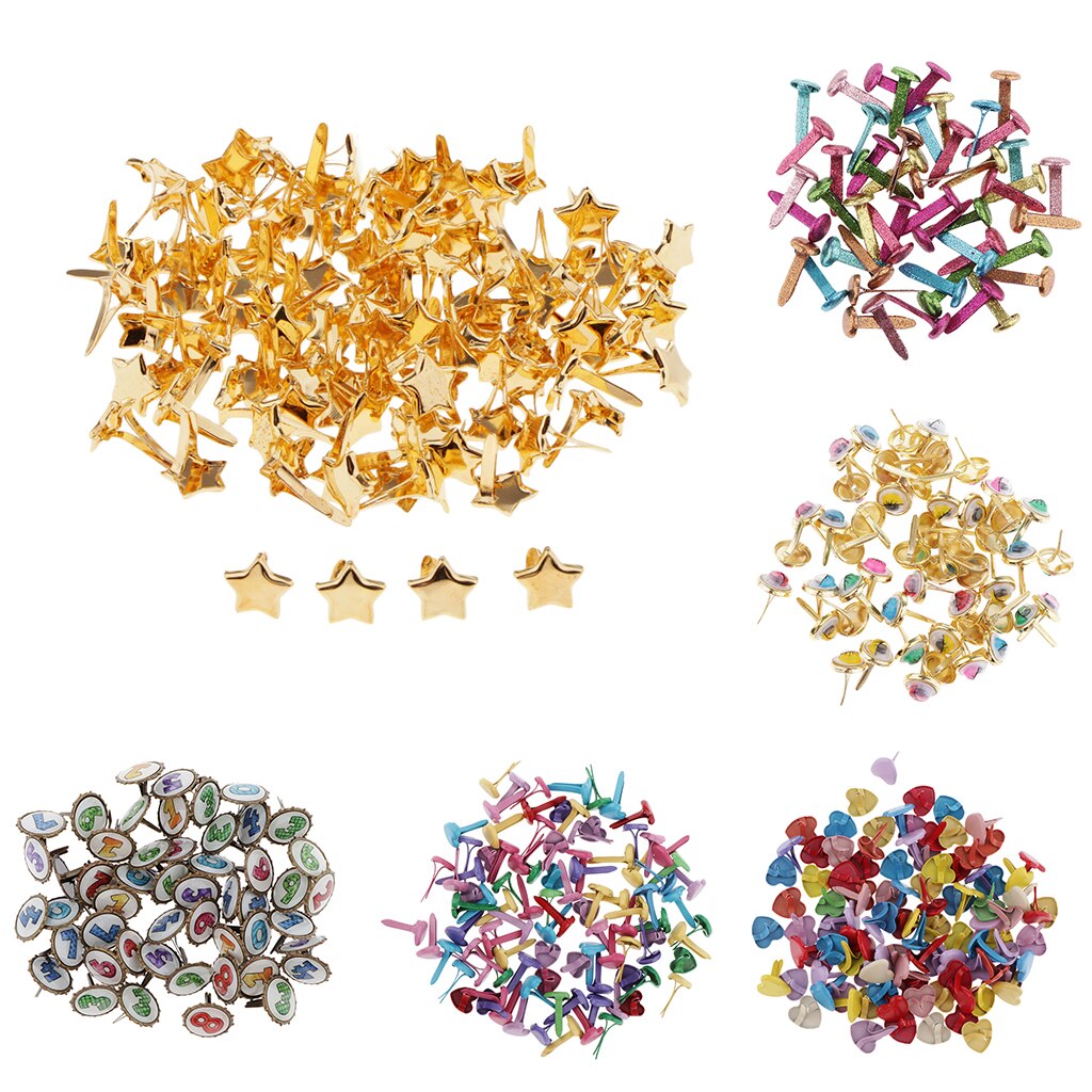Mini Brads, Metal Brad Paper Fastener for Scrapbooking Craft (6 Styles to Choose)