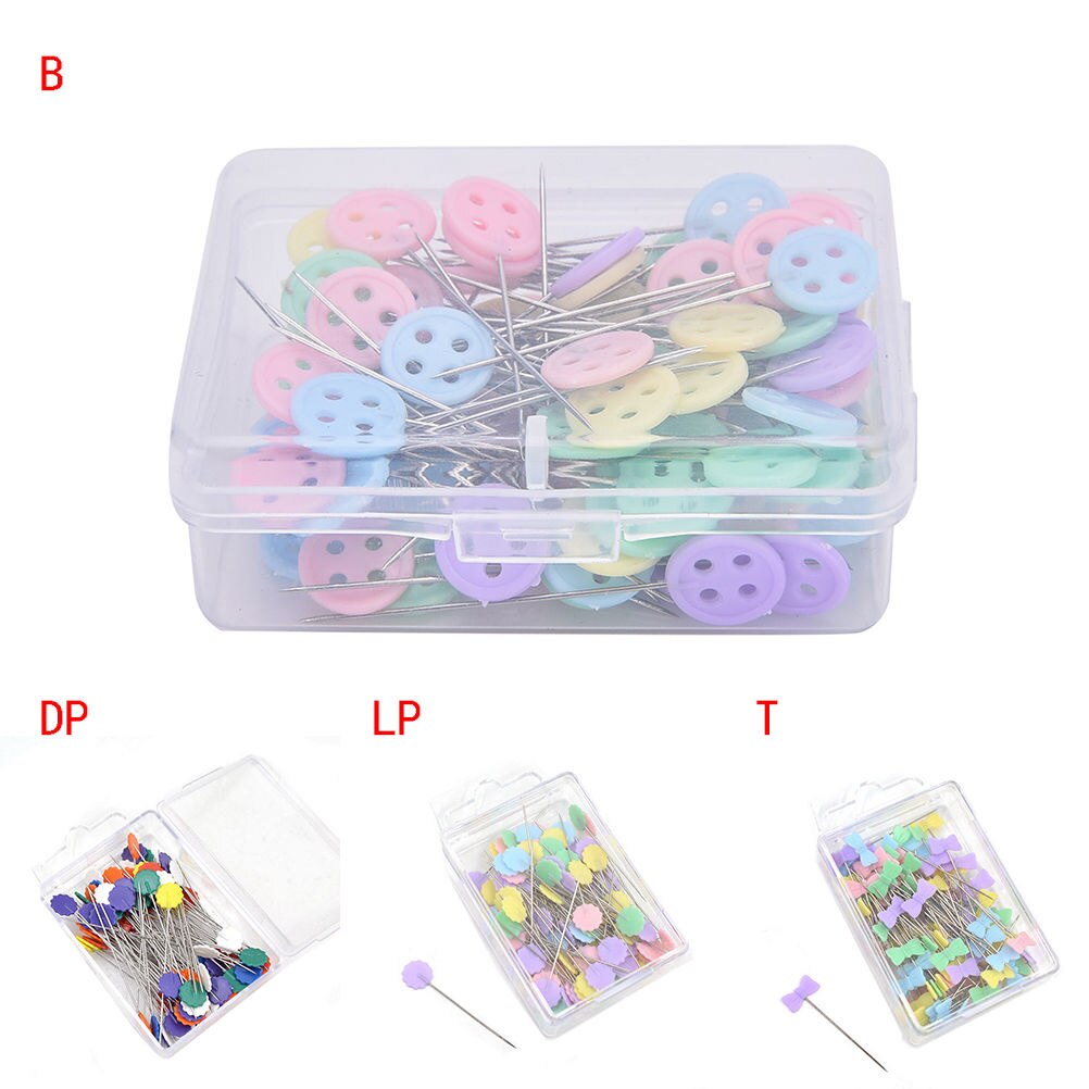Alfileres de retazos de 100 piezas, alfileres planos con cabeza en forma de botón de pajarita de flores, accesorios de costura para ropa,