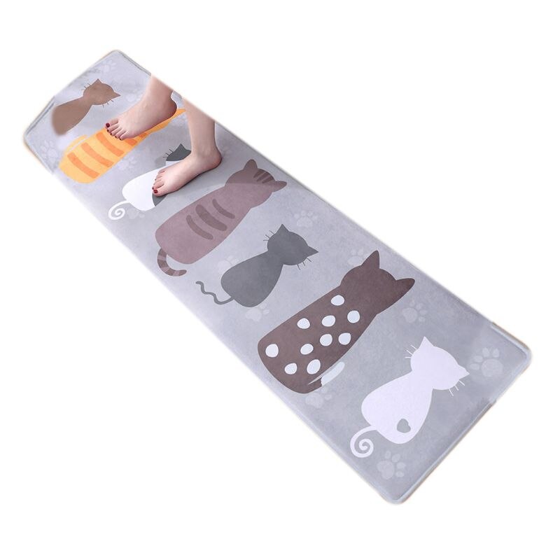 Rectangle Area Entrance Door Mat Cartoon Cat Paw Fish Print Non-Slip Sponge Floor Carpet Flannel Absorbent Bath Rug: B-3