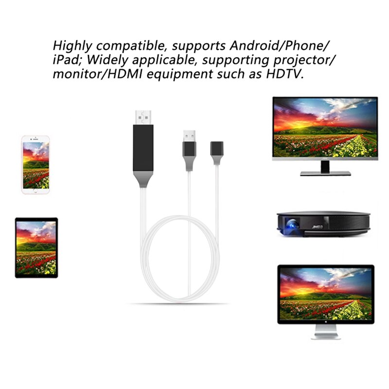 Usb-c-anschlusskabel für apple- und android-mobiltelefone mit hdmi-projektionsanschluss, dual-use-usb-buchse mit bildschirmanschluss – weiß