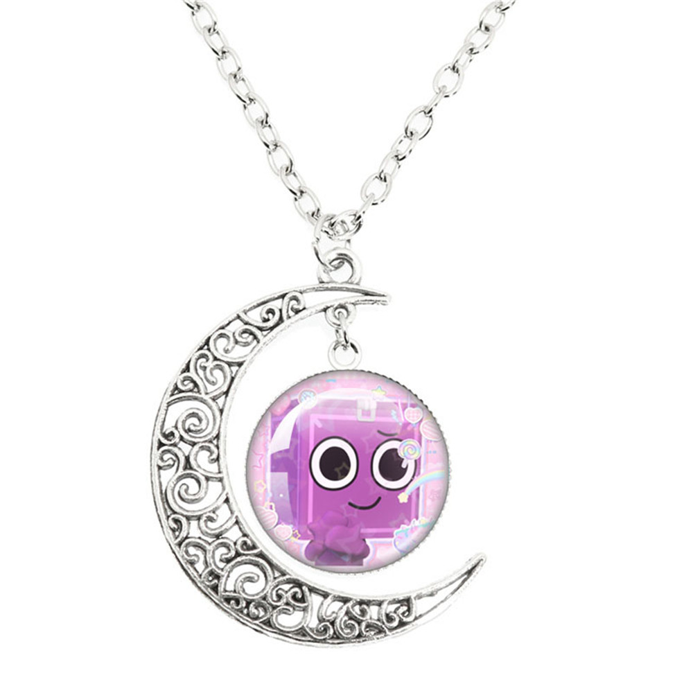 Juego de terror Goob Pebble Dandy's World collar lindo divertido Meme Kawaii cabujón de cristal colgante la luna collar joyería: Chapado en cobre envejecido