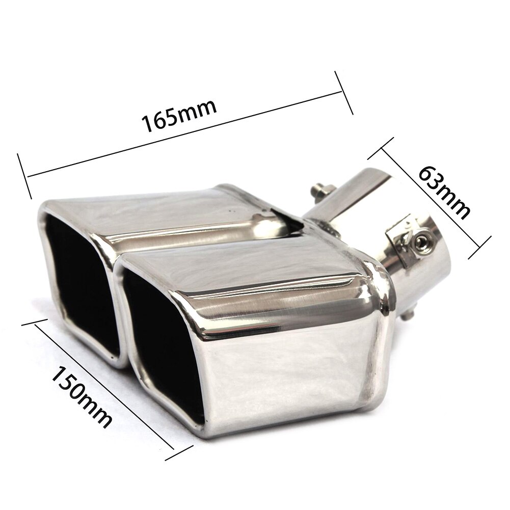 Car Exhaust Pipe Muffler Tail Pipe Outlet Nozzle End Universal Stainless Steel Square End One Change Two Double Out ID 63MM: Bent Silver