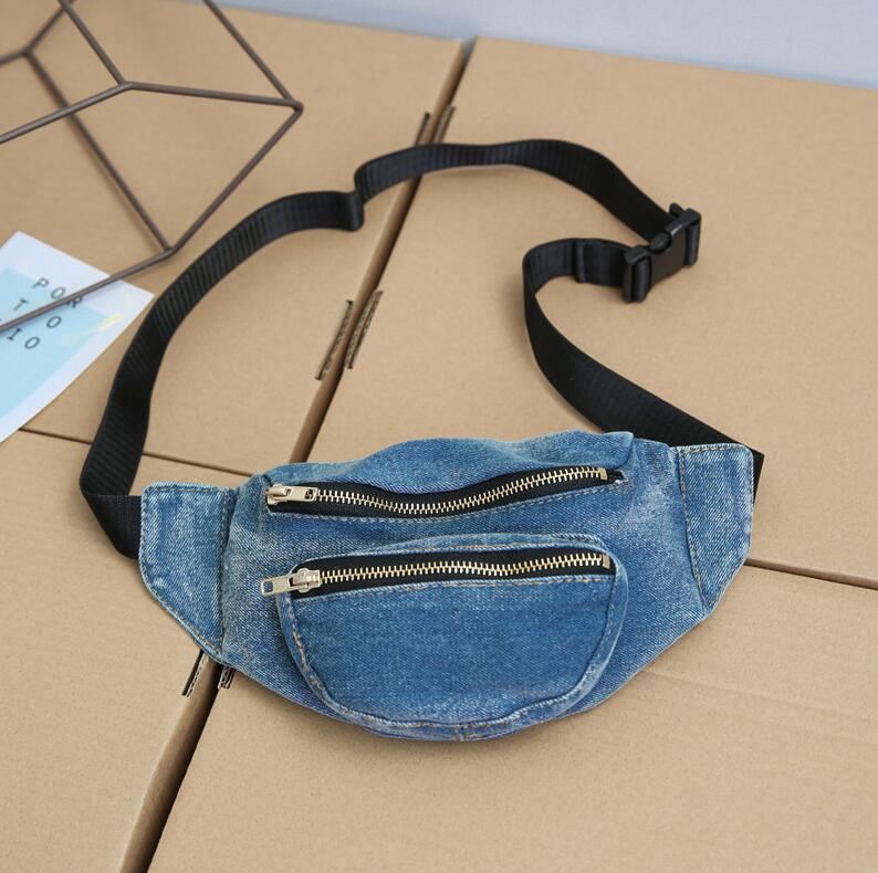Yogodlns femmes Denim taille Packs femme poitrine sac décontracté femmes sacs à main à glissière filles petit épaule sacs à main: Dark Blue
