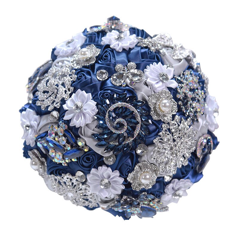 Bouquet de bijoux de mariage en or Rose, Rose, bordeaux, bijoux de mariage, cristal scintillant, bouquet de luxe par souvenir, D59: Navy and Silver