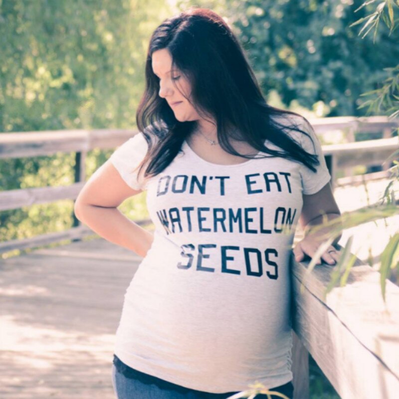 knapp nicht essen Wassermelone Samen Druck Mutterschaft Kleidung oben T Frauen Schwangerschaft Kurzarm T Hemd für Schwangere Grau t-Shirt
