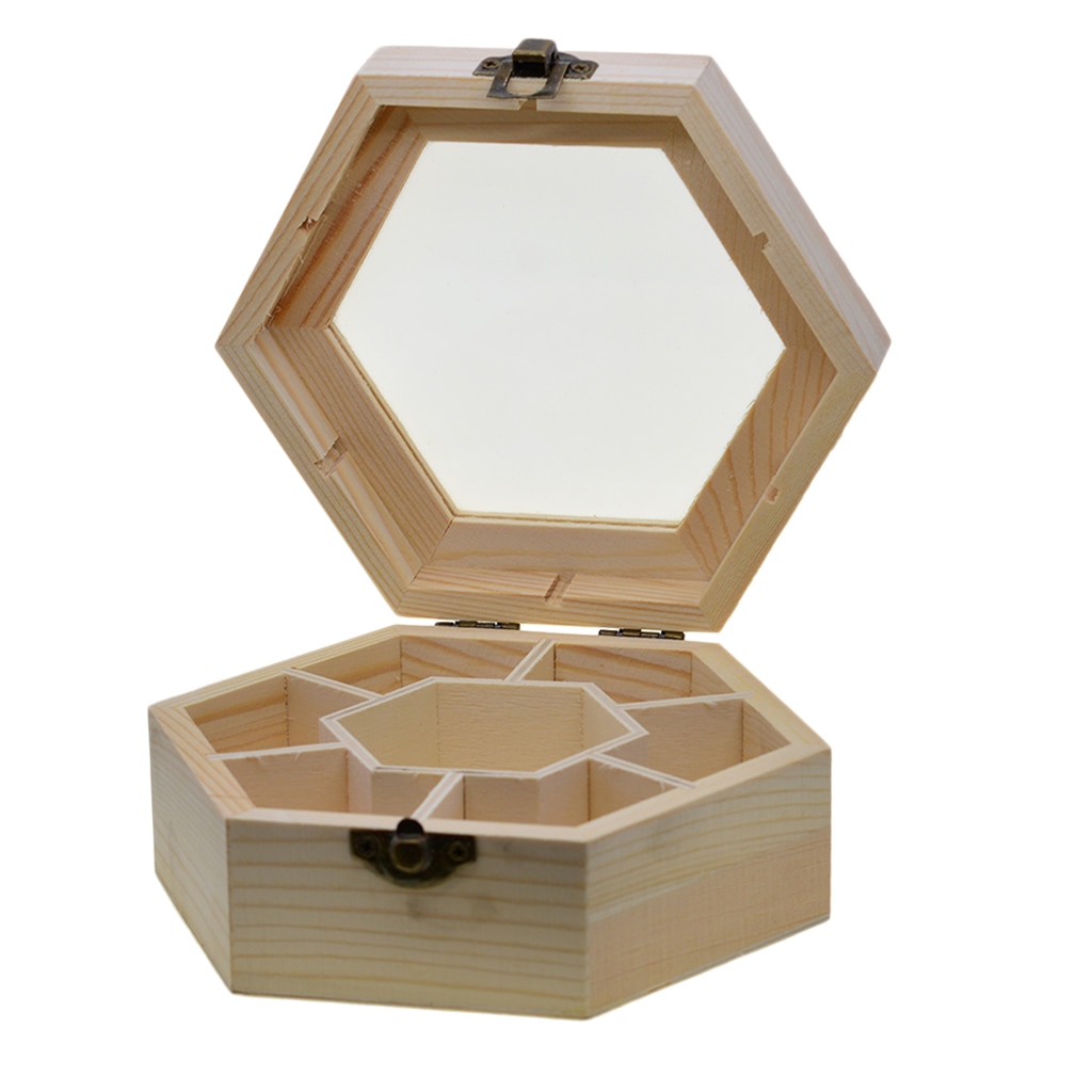 Natural Plain Wooden Jewellery Storage Box Case With Glass Lid And Lock