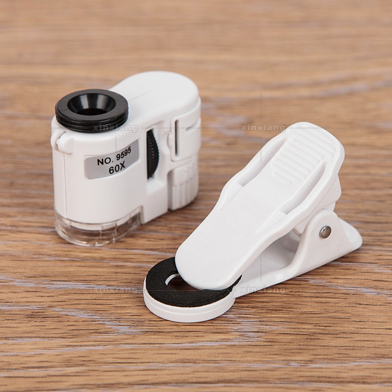 60X mini mobile phone microscope with clip led UV lights magnifying glass 60 times magnifier high definition universal 9595W