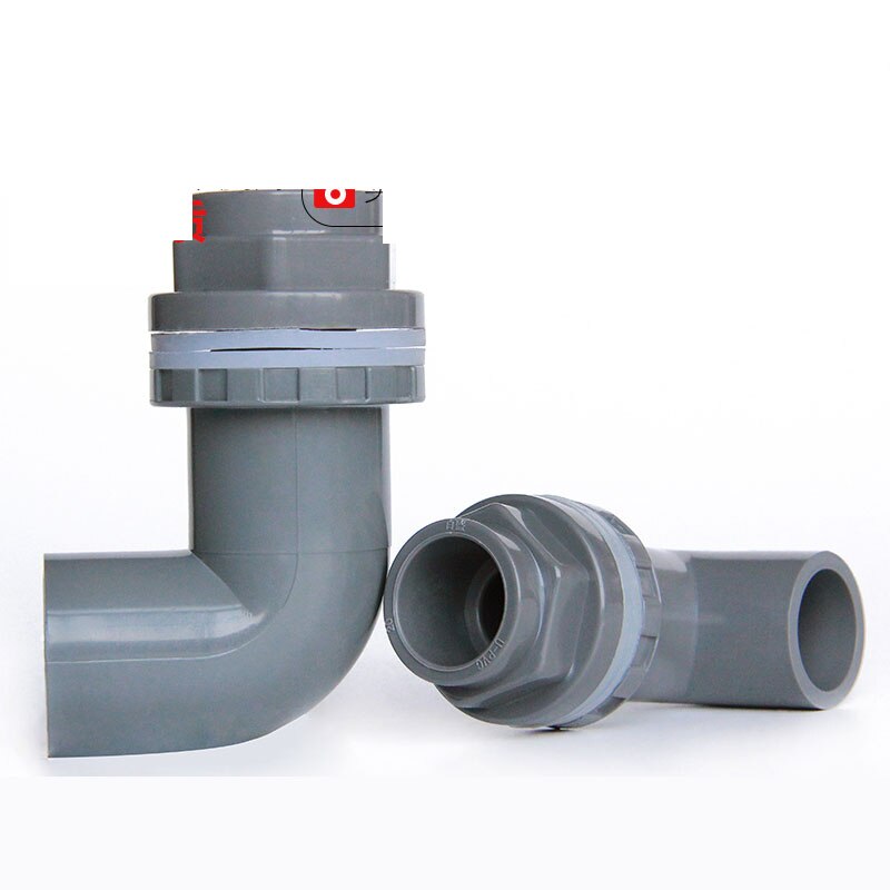 Conector de mampara de codo de Acuario, juntas de tubería de 90 grados, PVC, 20-50mm, accesorio de drenaje de salida de estanque de peces