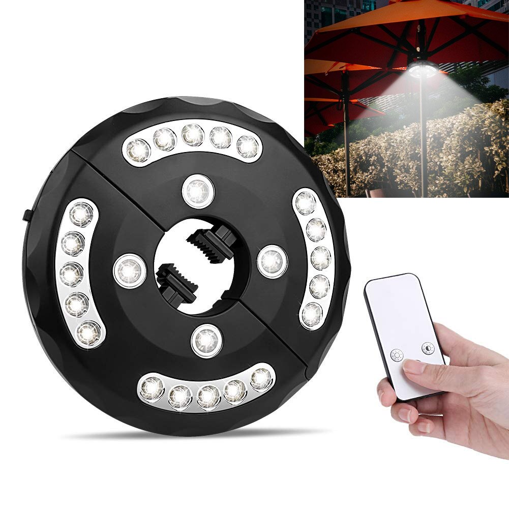 Patio Umbrella Lights Battery-Operated 24 LEDs Cordless with Remote Control for Camping Tents GHS99