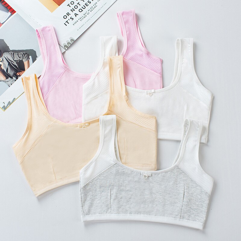 4Pcs Girl Training Bra Adolescent Chest Vest Kids Children Cotton Underwear Top 8-14Years