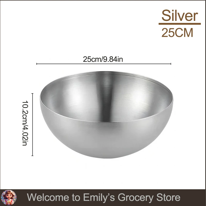 Golden Silver Salad Bowls Large Capacity Stainless Steel Korean Soup Rice Noodle Ramen Bowl Tableware Food Container Utensils: Clear