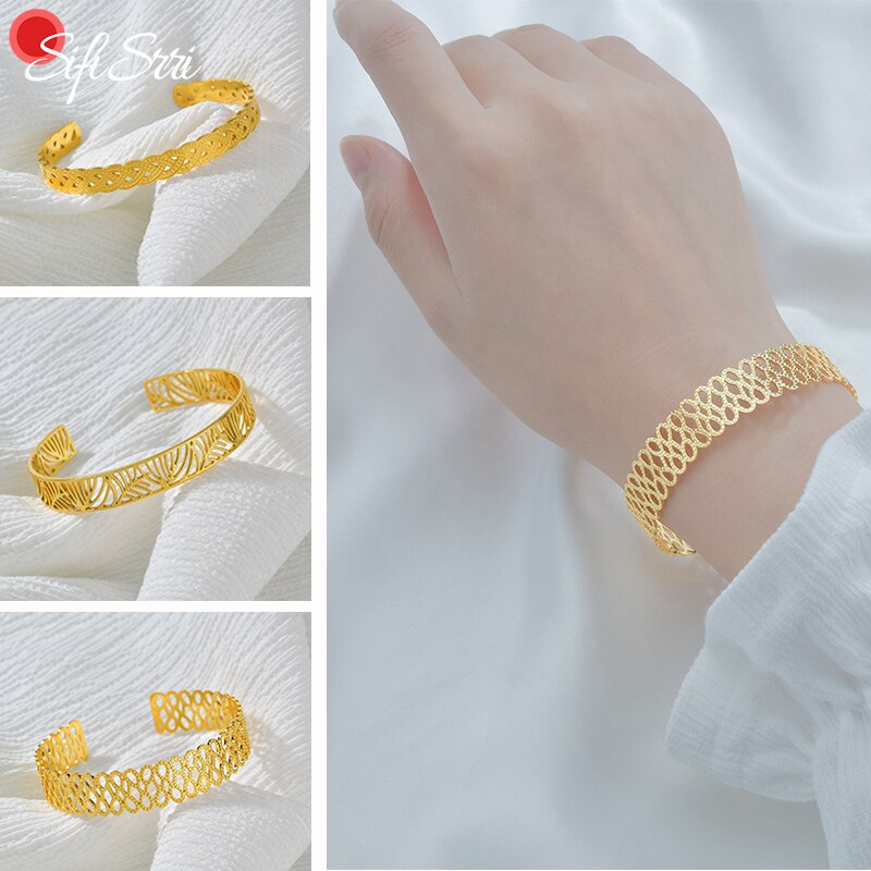 Sifisrri bracciale intagliato vuoto in oro 18 carati con foglia irregolare in acciaio inossidabile per donna braccialetto unico accessorio regalo gioielli femminili