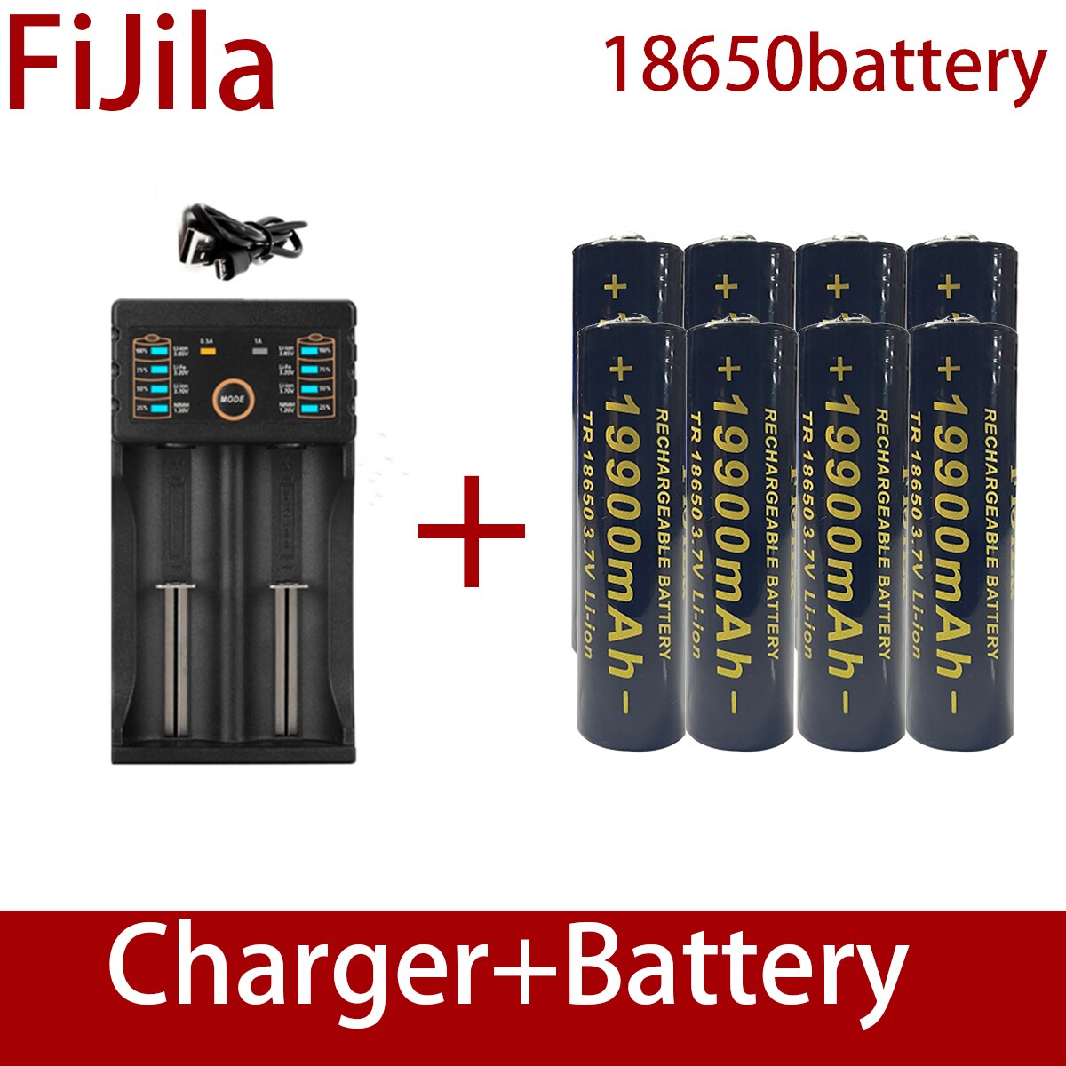 100% 18650 Lithium Batteries Flashlight 18650 Rechargeable-Battery 3.7V 19900 Mah for Flashlight + charger: 8pcscar