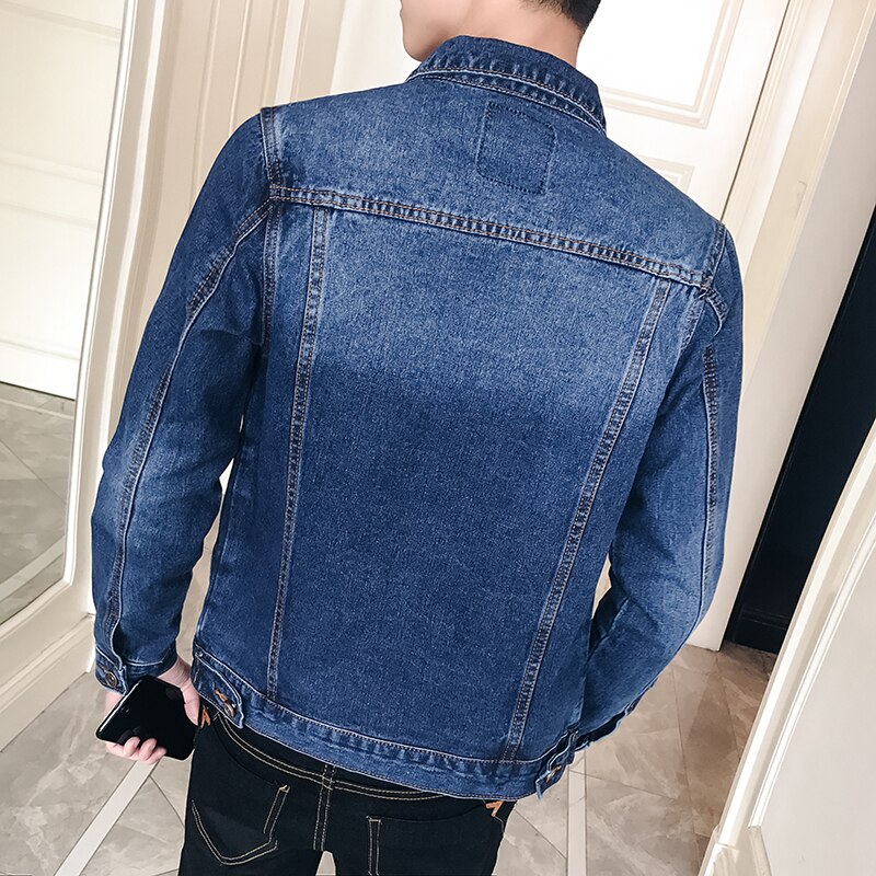 Lente Denim Jas Heren Jas Donkerblauw Casual Denim Jassen Katoen Turn-Down Kraag Mode Uitloper Denim Jas Voor man, 802