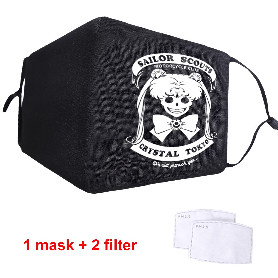 Sailor moon sød dejlig japan anime vaskbar anti-støv mund ansigtsmaske voksen sort anti-støv ansigtsbeskyttende muffel cover maske: 85004